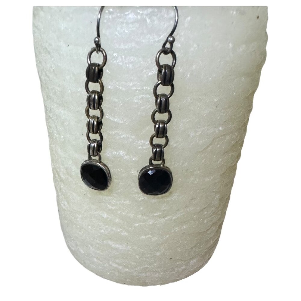 Vintage Barse Thailand 925 Sterling Silver Black Onyx Dangle Earrings Silver - Picture 3 of 8
